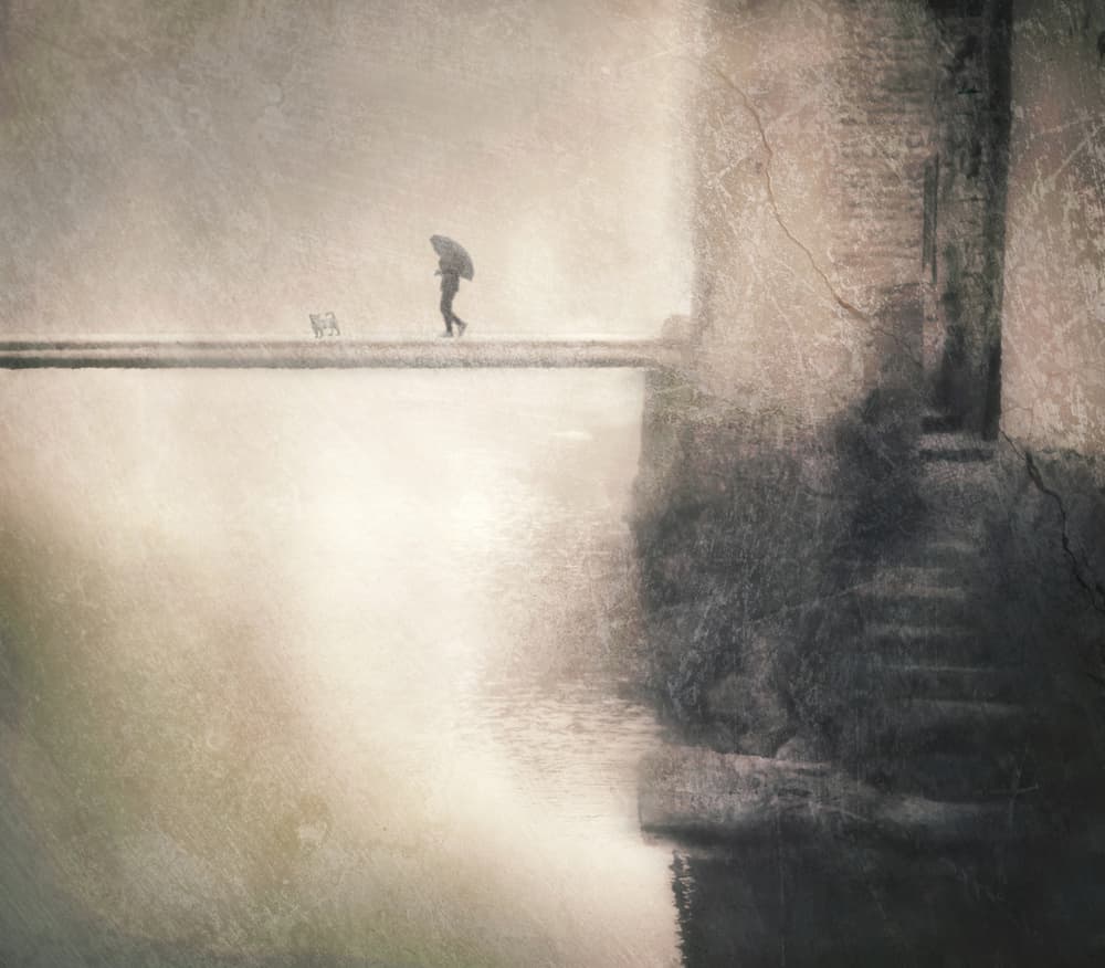Misty Bridge Walk by Biao  Huang — canvas wall art
