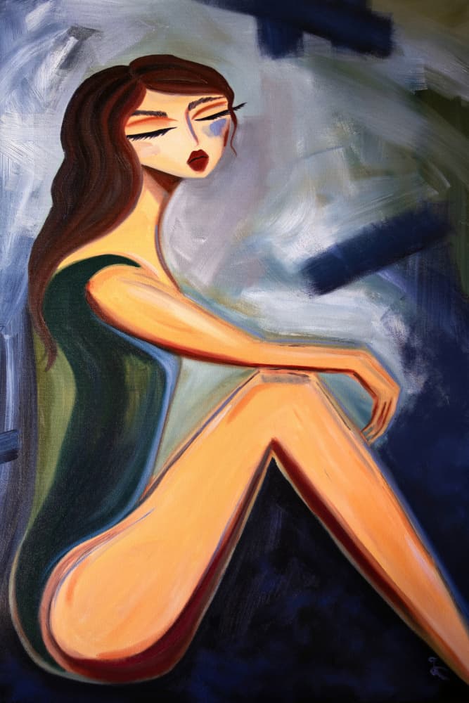 Pensive Woman Sitting by Amy Straley — canvas wall art