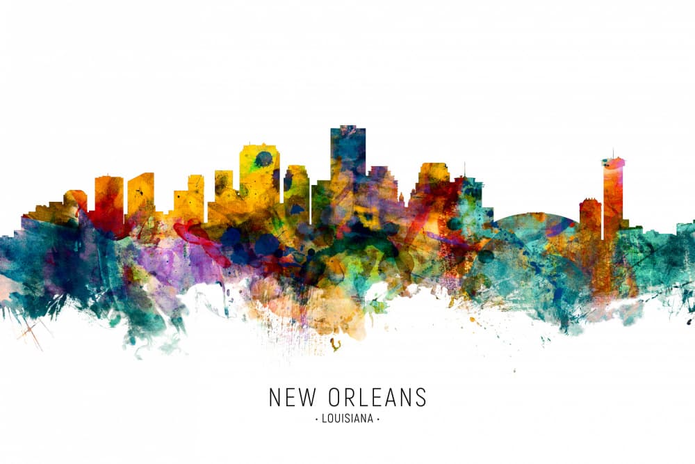 New Orleans Watercolor Skyline by Michael Tompsett — canvas wall art
