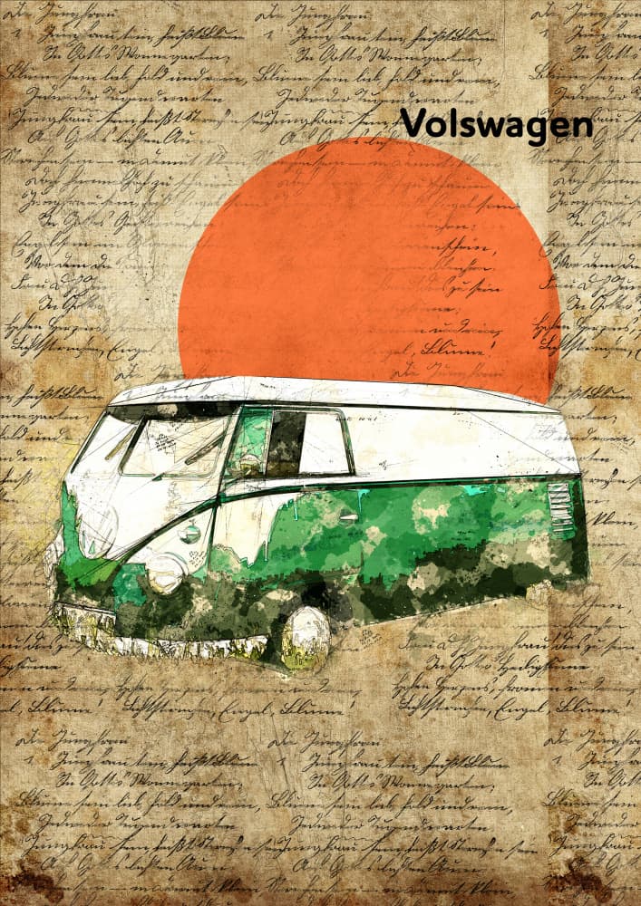 Retro Van Sunset by Lembayung senja studio [Vintage Poster] — canvas wall art