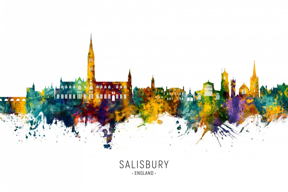 Salisbury Watercolor City by Michael Tompsett — canvas wall art