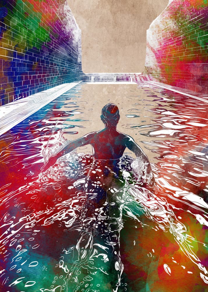 Vibrant Abstract Swimmer by Justyna Jaszke — canvas wall art