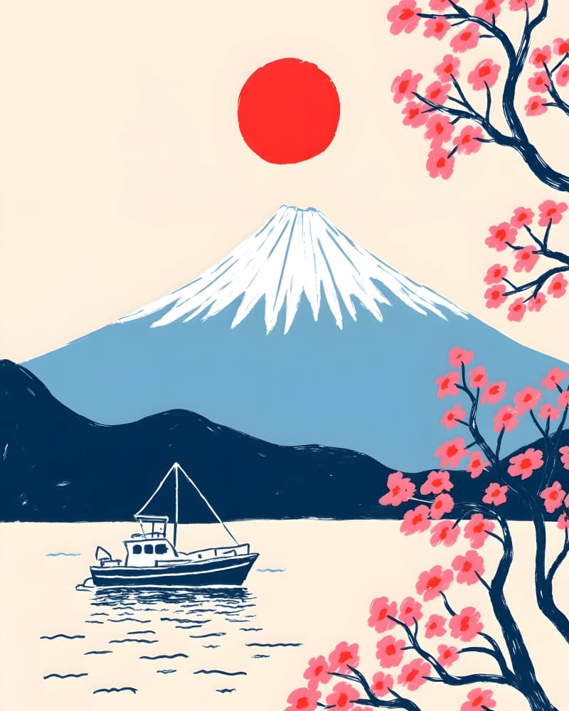 Mount Fuji Cherry Blossoms by Uma Gokhale — canvas wall art