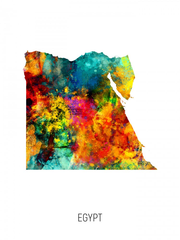 Colorful Egypt Map by Michael Tompsett — canvas wall art