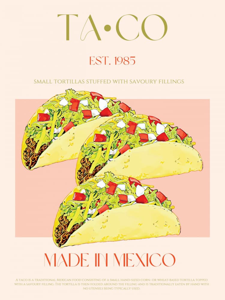 Vibrant Mexican Tacos by Nazma Khokhar — canvas wall art