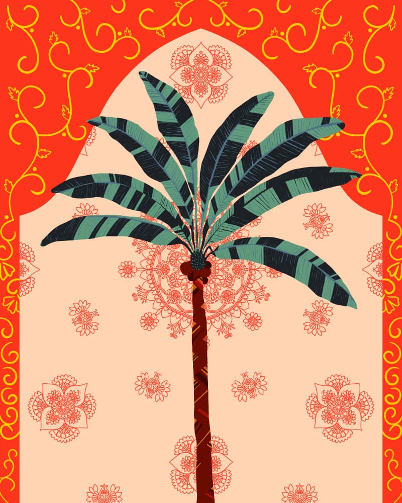 Vibrant Indian Palm Arch by Uma Gokhale — canvas wall art