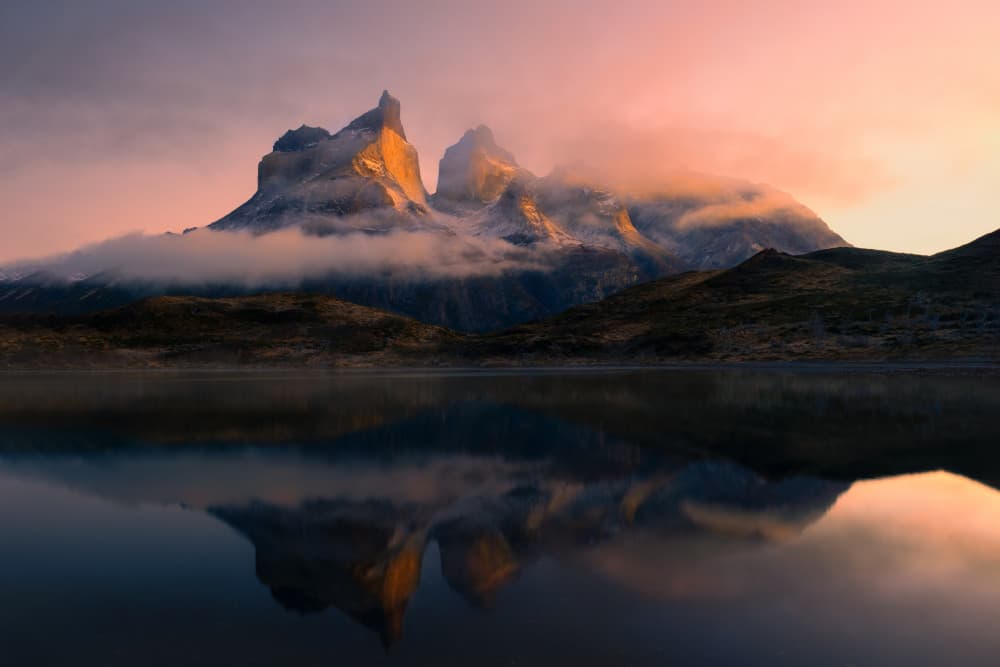 Golden Peaks Reflection by Leah Xu — canvas wall art