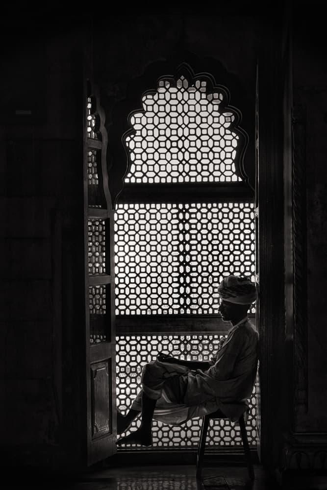 Man By Jali Window by Lidia Vanhamme — canvas wall art