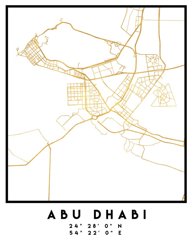Golden Abu Dhabi Map by Emiliano Deificus — canvas wall art