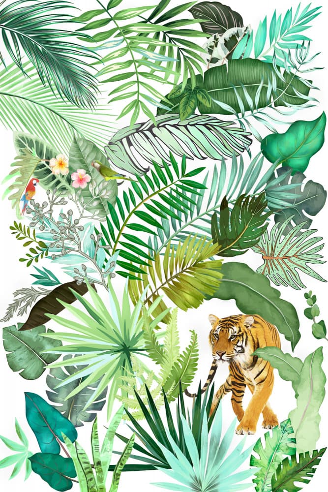 Tiger in Tropical Jungle by amini54 — canvas wall art