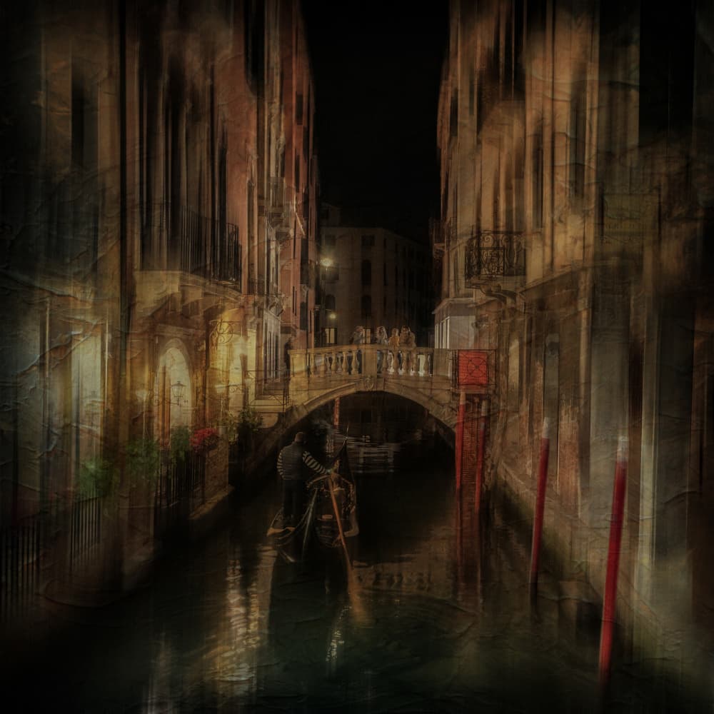 Venice Night Gondola by Michel Romaggi — canvas wall art