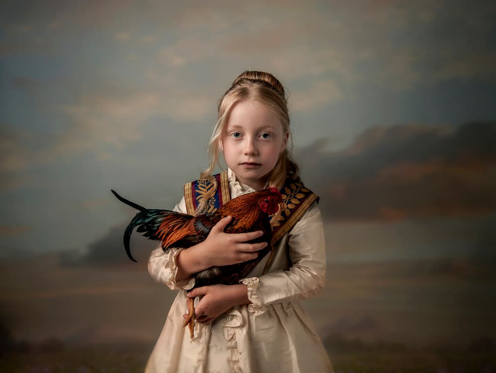 Vintage Child and Rooster by Monika Vanhercke — canvas wall art