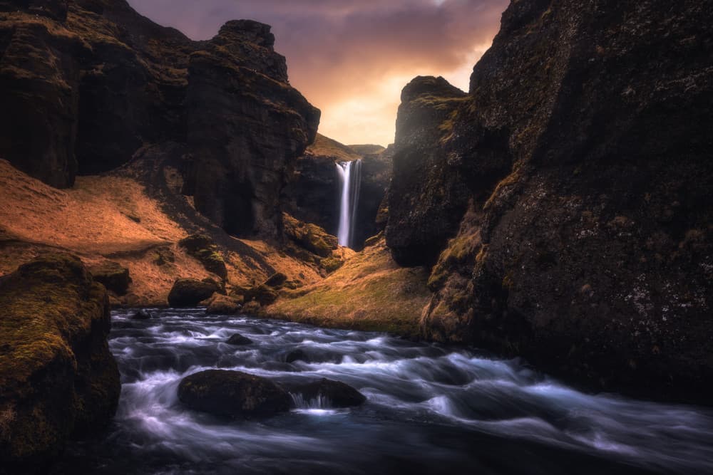 Golden Canyon Waterfall by Daniel Gastager — canvas wall art
