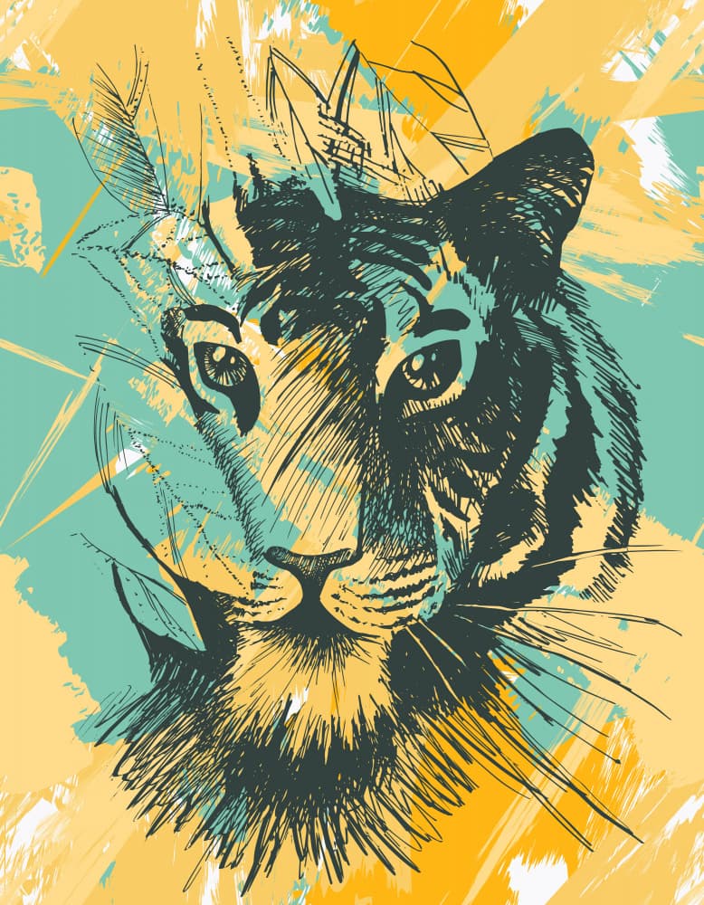 Teal Yellow Tiger Art by Marika Barsrsind — canvas wall art