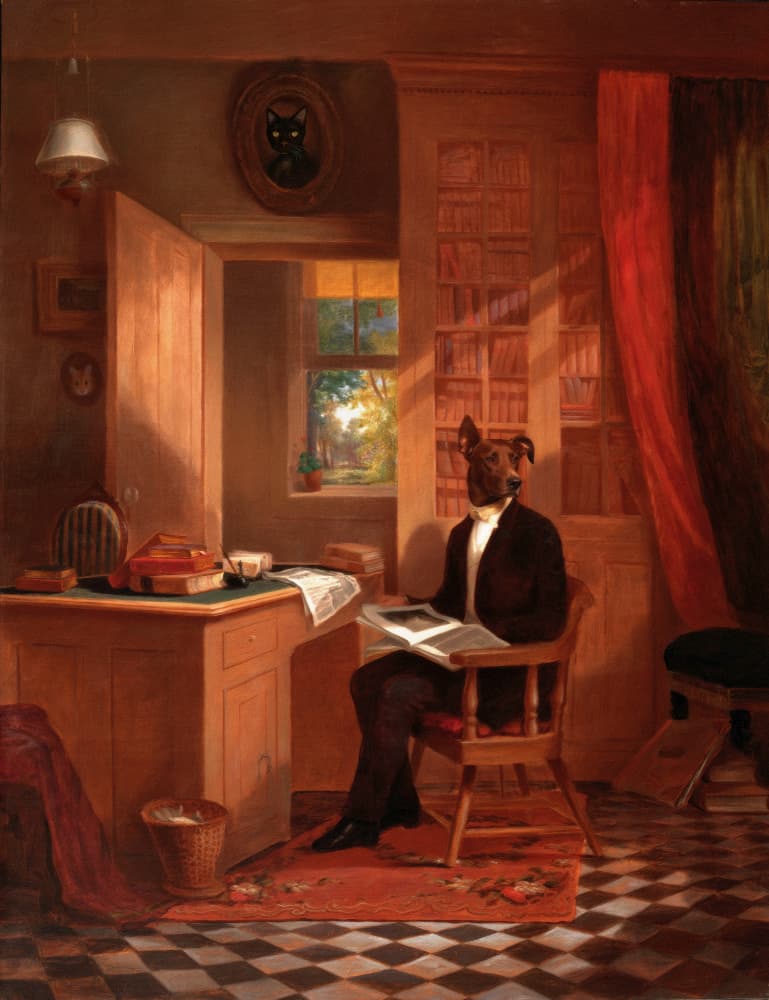 Gentleman Dog Reading by Marja van den Hurk — canvas wall art