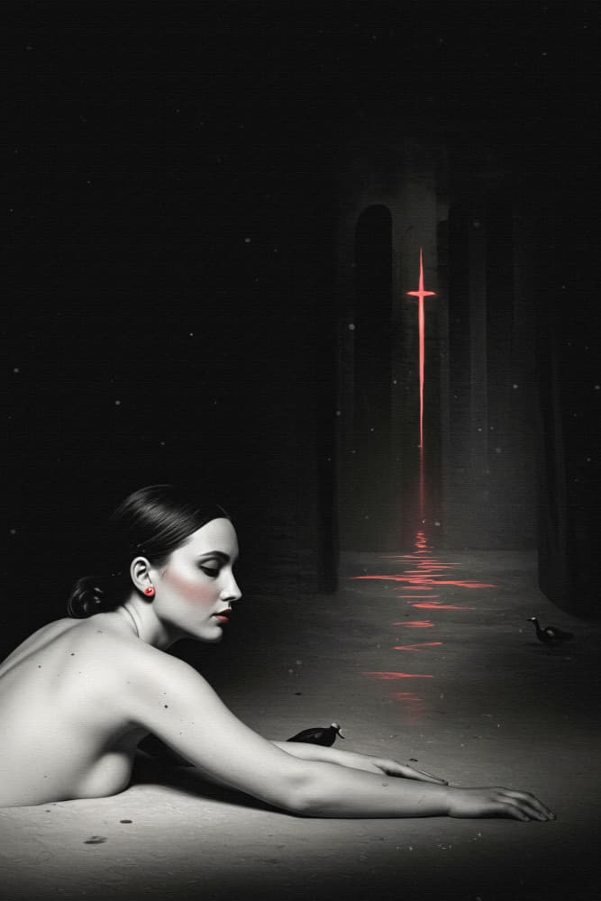 Woman Red Cross Reflection by Miguel Bruzual — canvas wall art