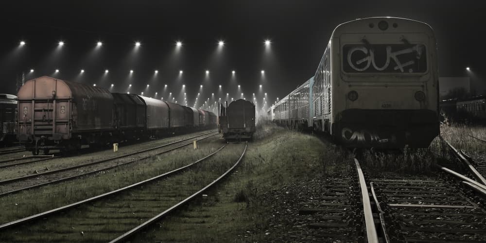 Railyard At Night by Leif Løndal — canvas wall art