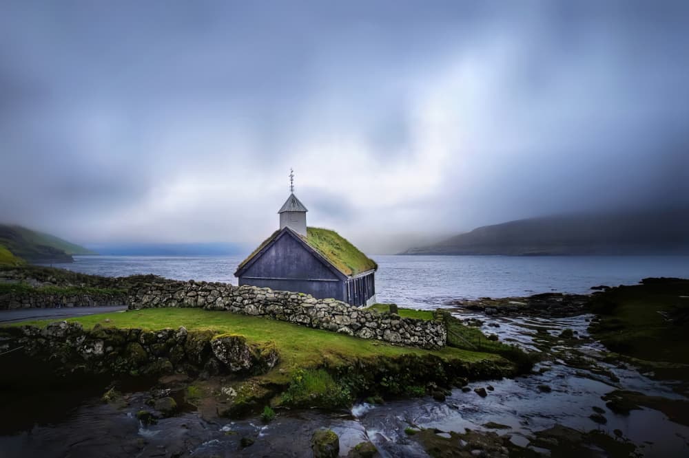 Misty Nordic Church by Jie Jin — canvas wall art