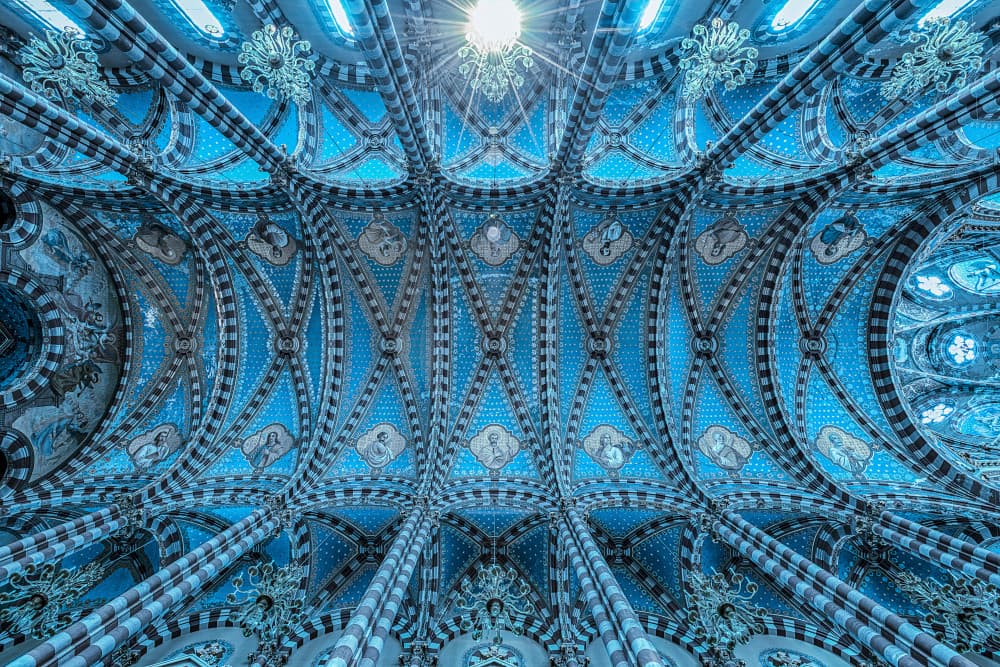 Ornate Blue Vaulted Ceiling by Mei Xu — canvas wall art