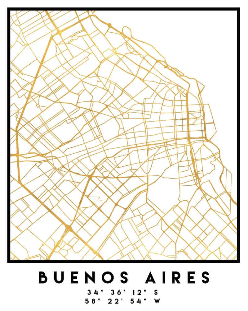 Golden Buenos Aires Map by Emiliano Deificus — canvas wall art