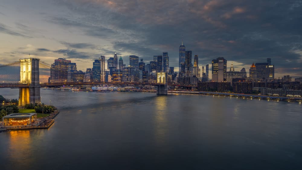 Twilight over South Manhattan by Lisa Aurora Campbell — canvas wall art