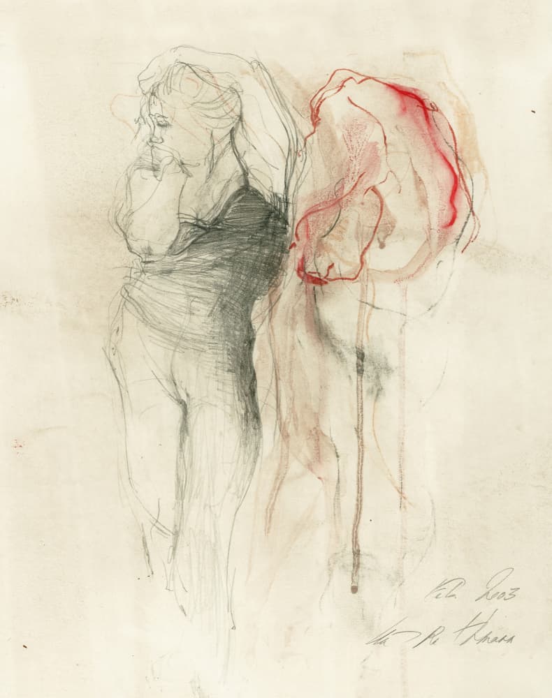 Pensive Woman Red Sketch by Ute Rathmann — canvas wall art