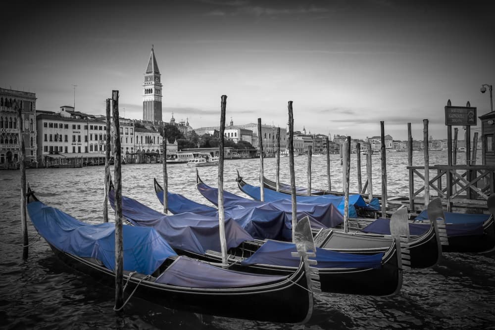 Blue Gondolas Grand Canal by Melanie Viola — canvas wall art