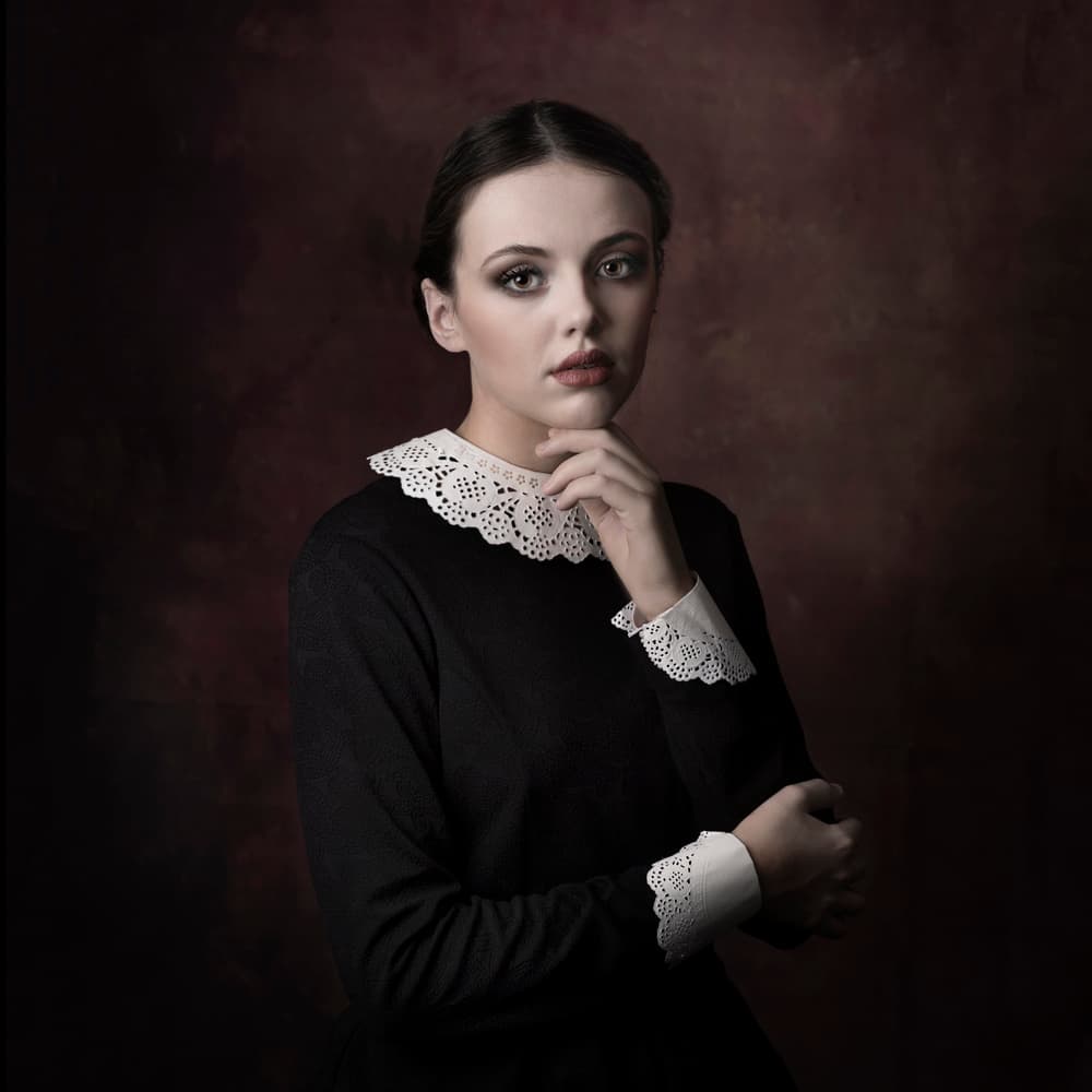 Thoughtful Woman In Lace by Joan Blease — canvas wall art