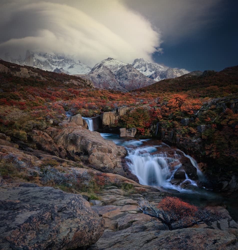 Fitz Roy Autumn Waterfall by YANGYING — canvas wall art