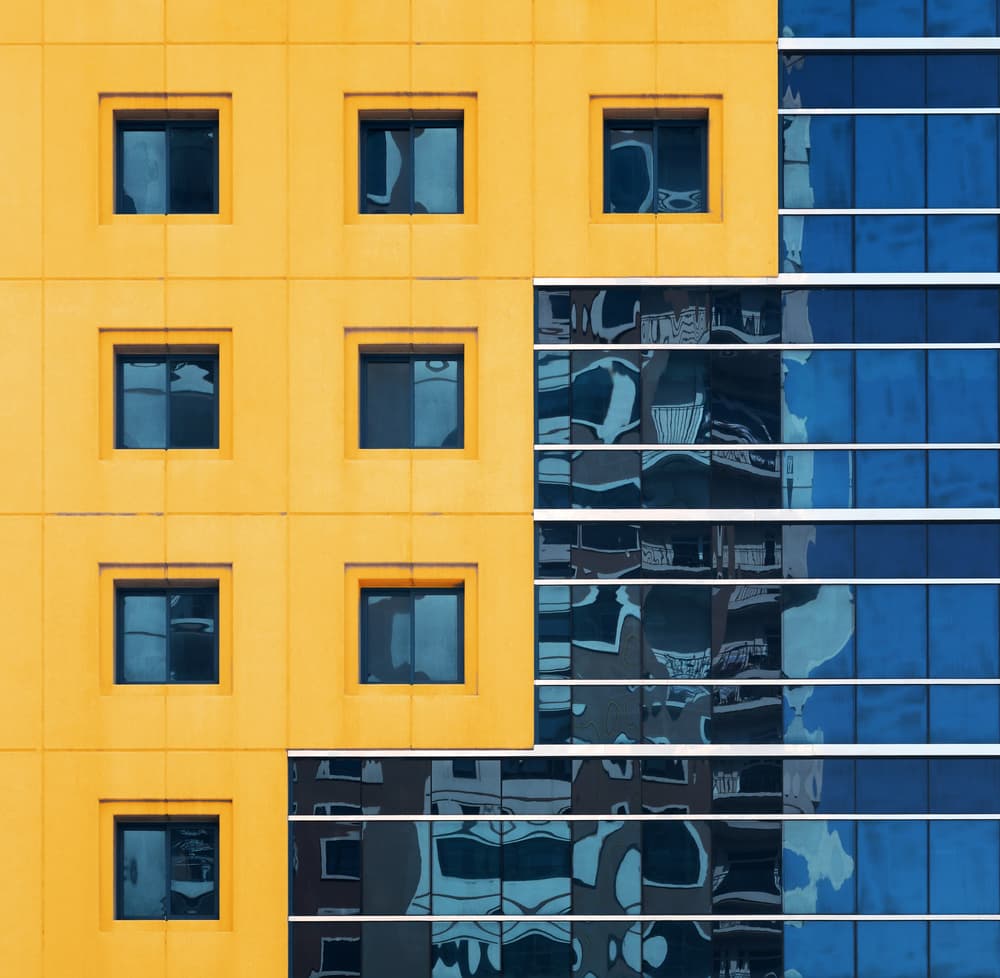 Yellow Blue Architecture by Hans-Wolfgang Hawerkamp — canvas wall art