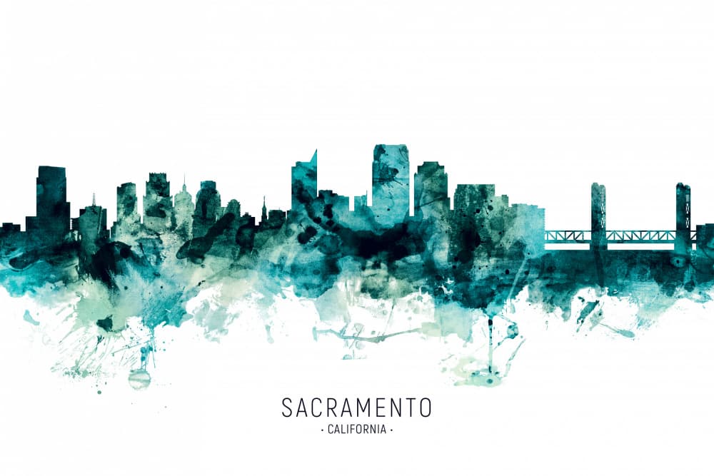 Watercolor Sacramento Skyline by Michael Tompsett — canvas wall art