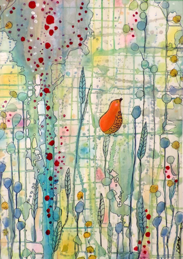 Whimsical Garden Bird by Sylvie Demers — canvas wall art