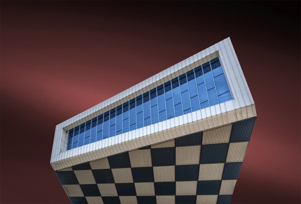 Angled Checkered Building by Jef Van den Houte — canvas wall art