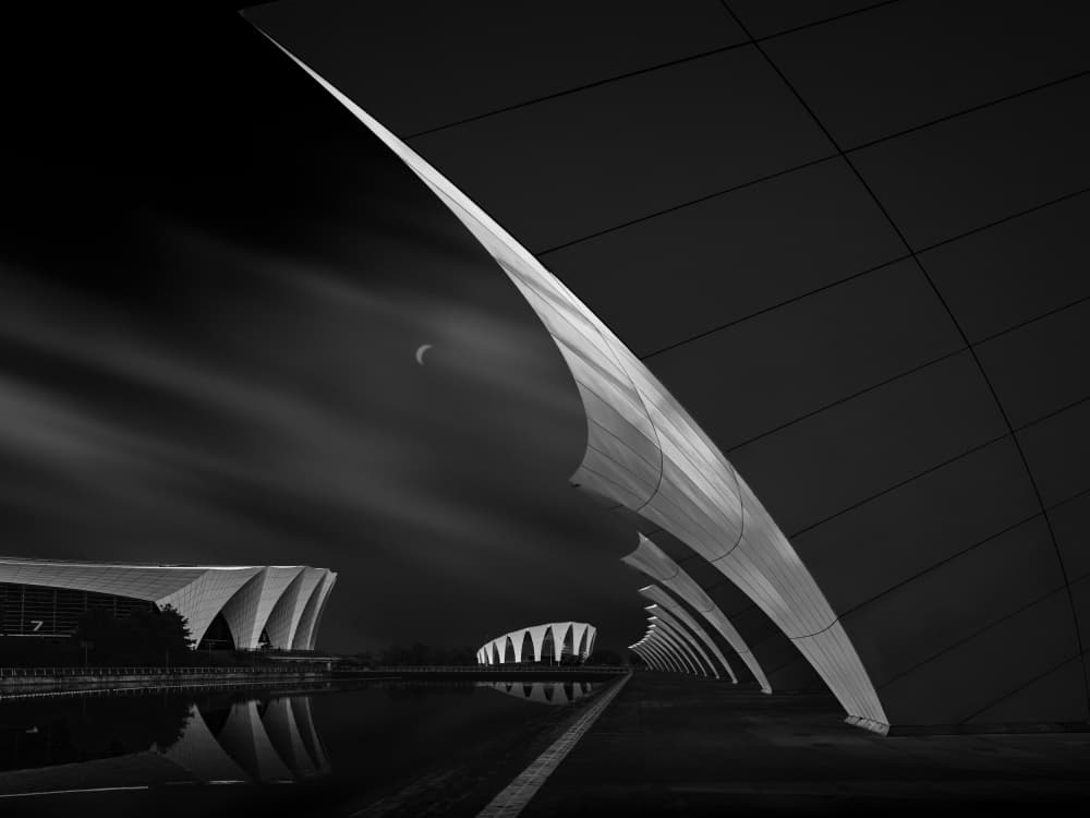 Moonlit Architectural Curves by Steven Zhou — canvas wall art