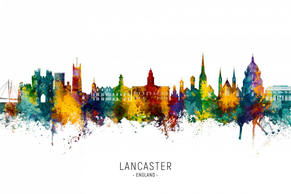 Colorful Lancaster Skyline by Michael Tompsett — canvas wall art