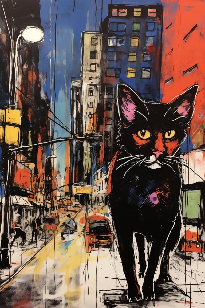 Vibrant City Black Cat by Andreas Magnusson — canvas wall art