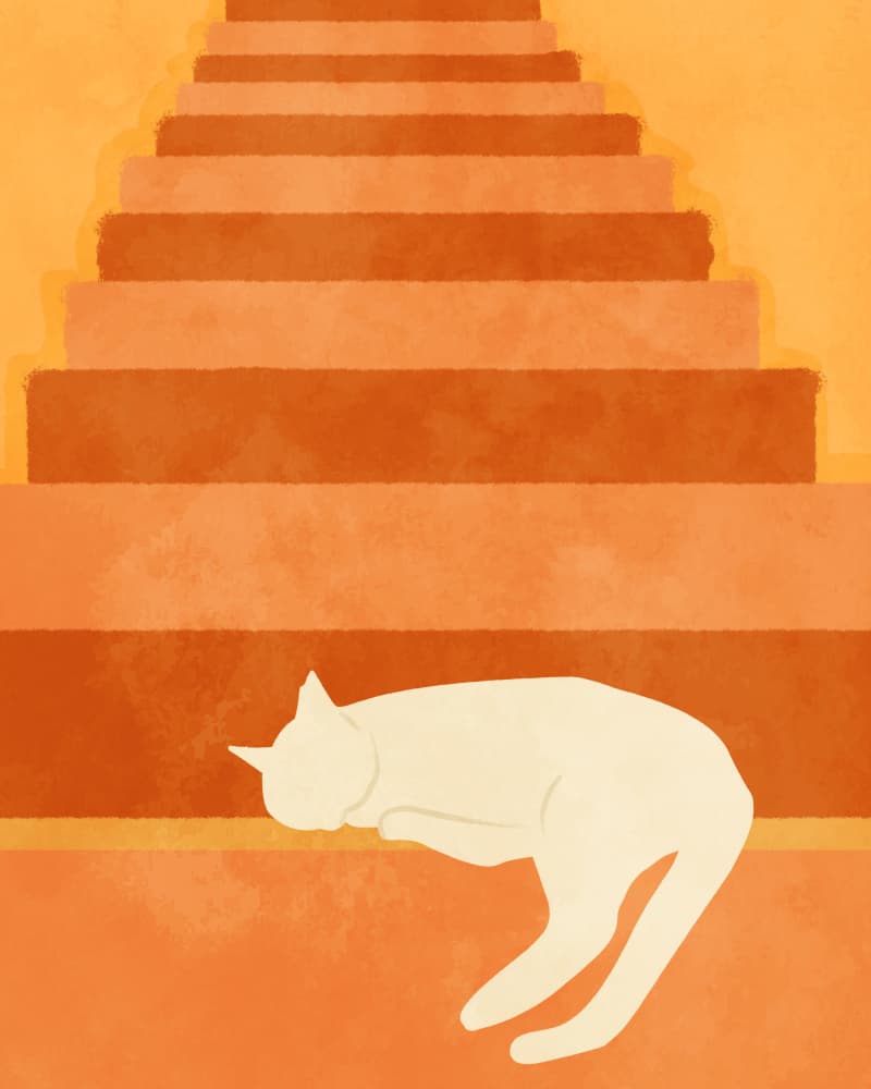 Peaceful Cat on Stairs by Kintsugi99 — canvas wall art