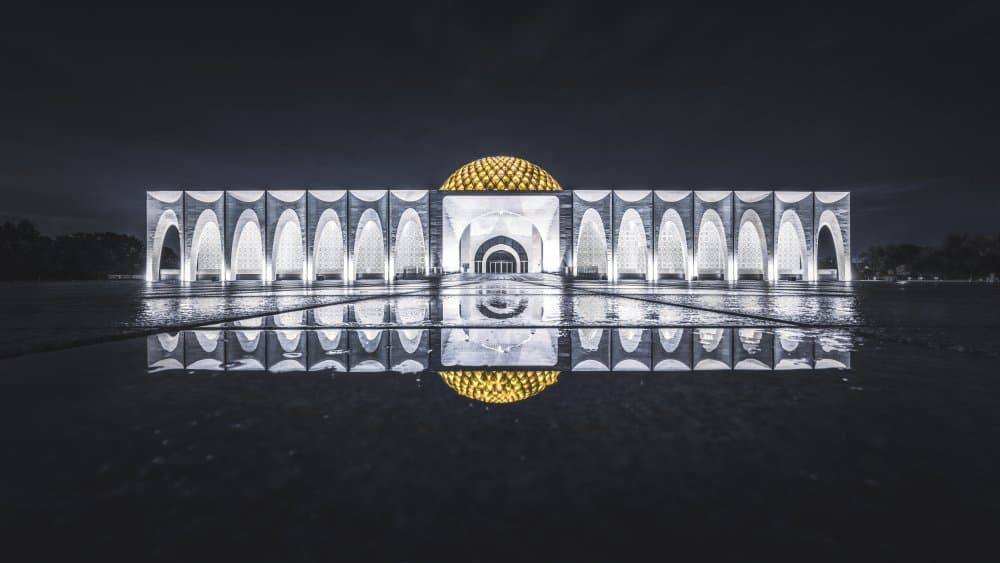 Golden Dome Night Reflection by Ran Shen — canvas wall art