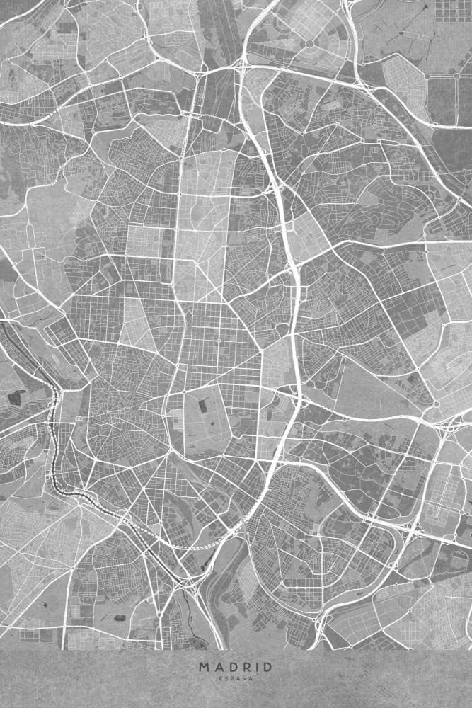 Madrid City Map by Rosana Laiz Blursbyai — canvas wall art