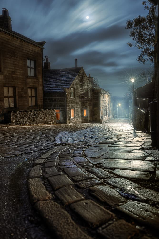 Moonlit Village Street by Francis Wilson — canvas wall art