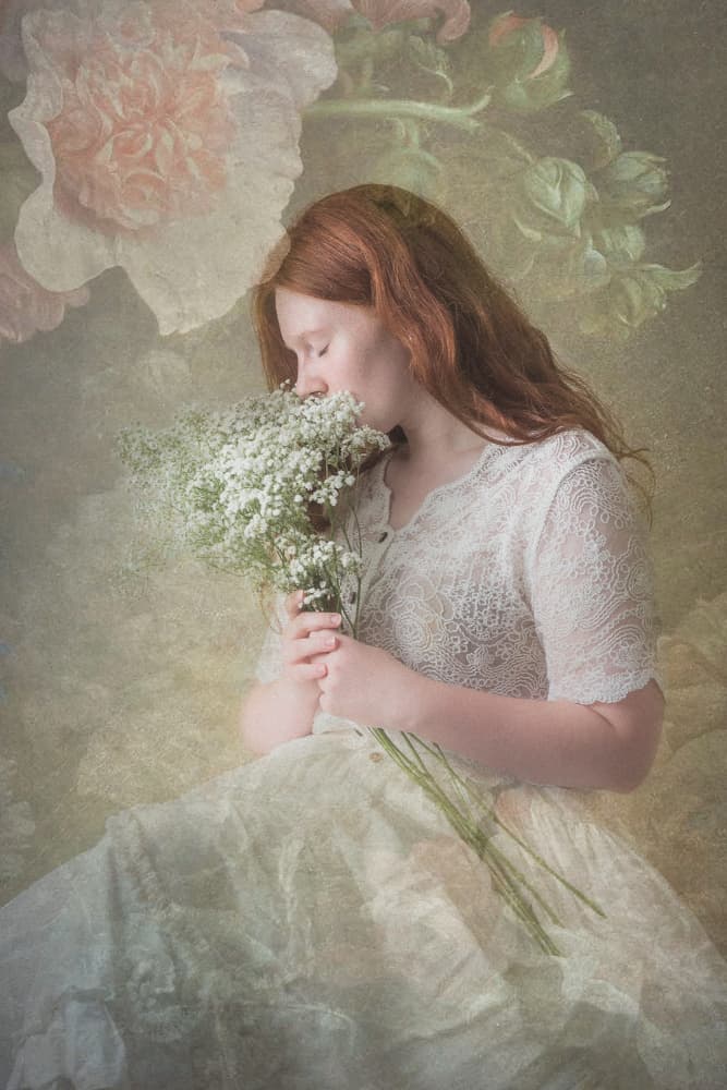 Dreamy Redhead With Flowers by Ruth Franke — canvas wall art