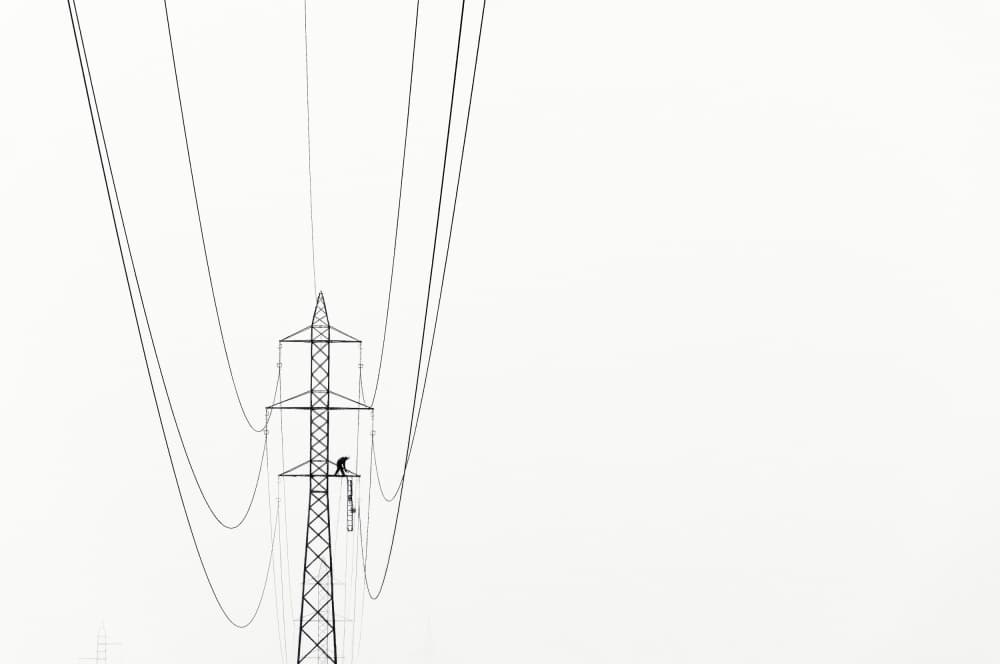 Worker On Power Pylon by Kristjan Rems — canvas wall art