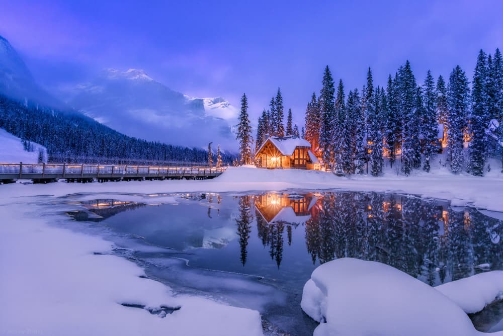 Cozy Winter Cabin by Johnny Zhang — canvas wall art