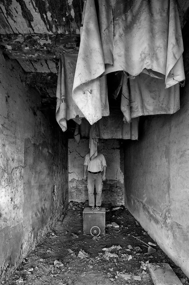 Veiled Figure Abandoned Room by Carlo Ferrara — canvas wall art