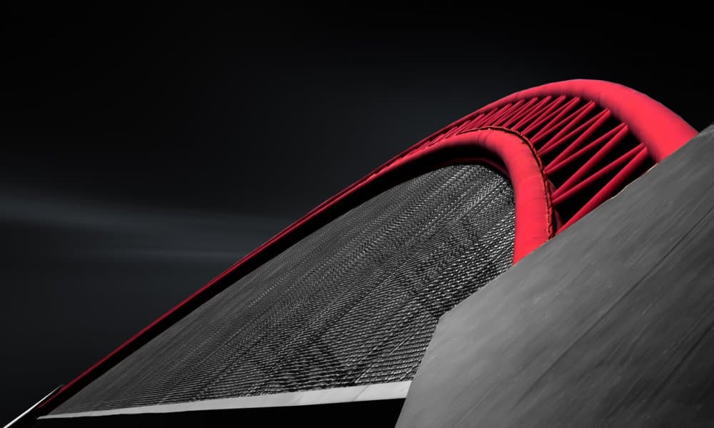 Bold Red Architectural Curve by Biao  Huang — canvas wall art