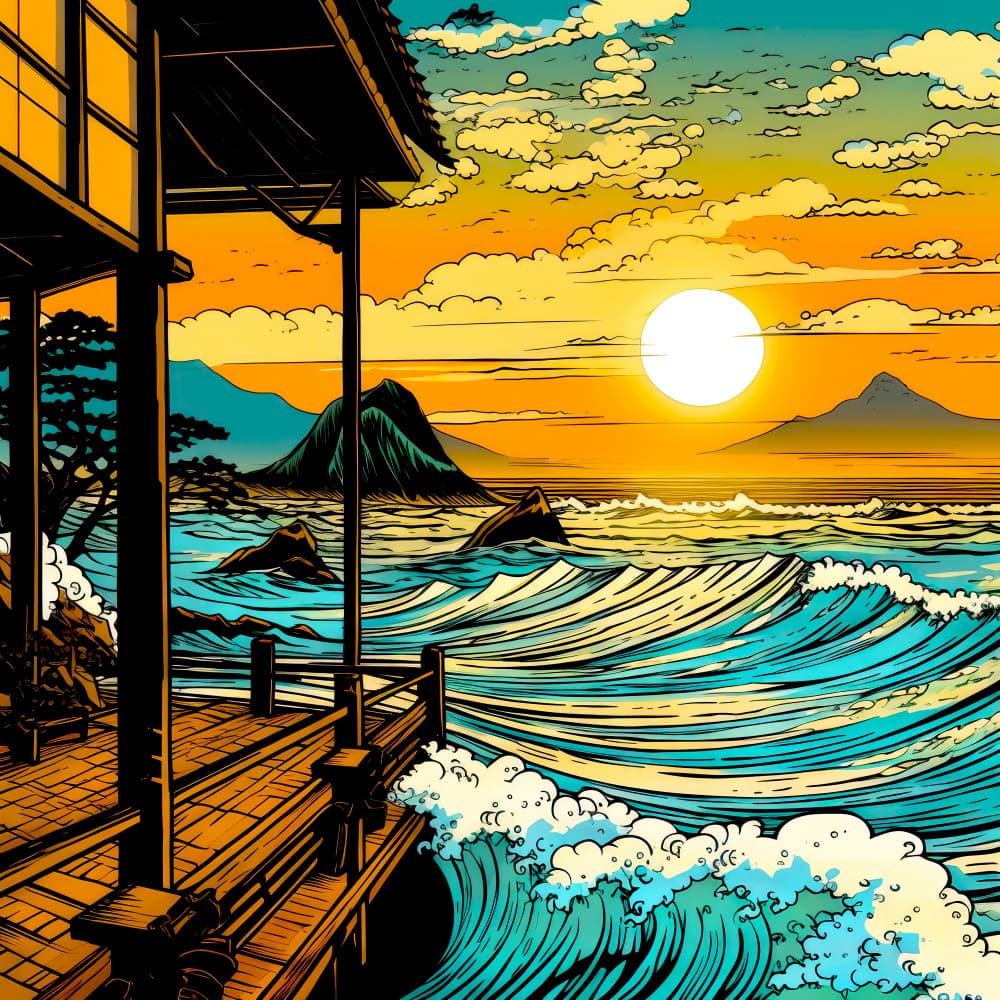 Japanese Coastal Sunset by Justyna Jaszke — canvas wall art