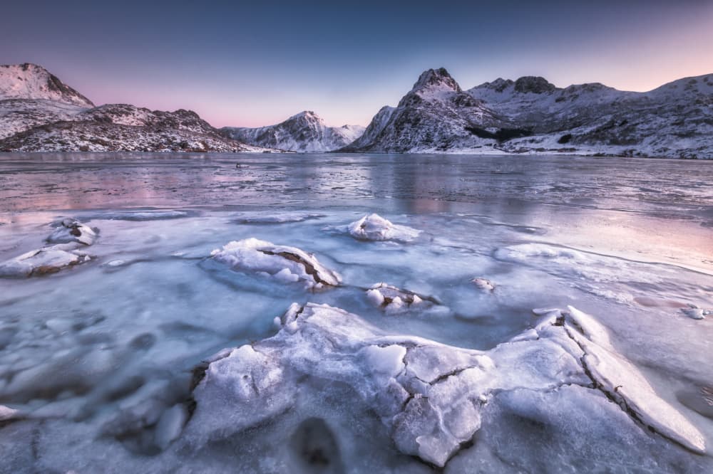 Pink Dusk Frozen Lake by Dorit Berkovits — canvas wall art