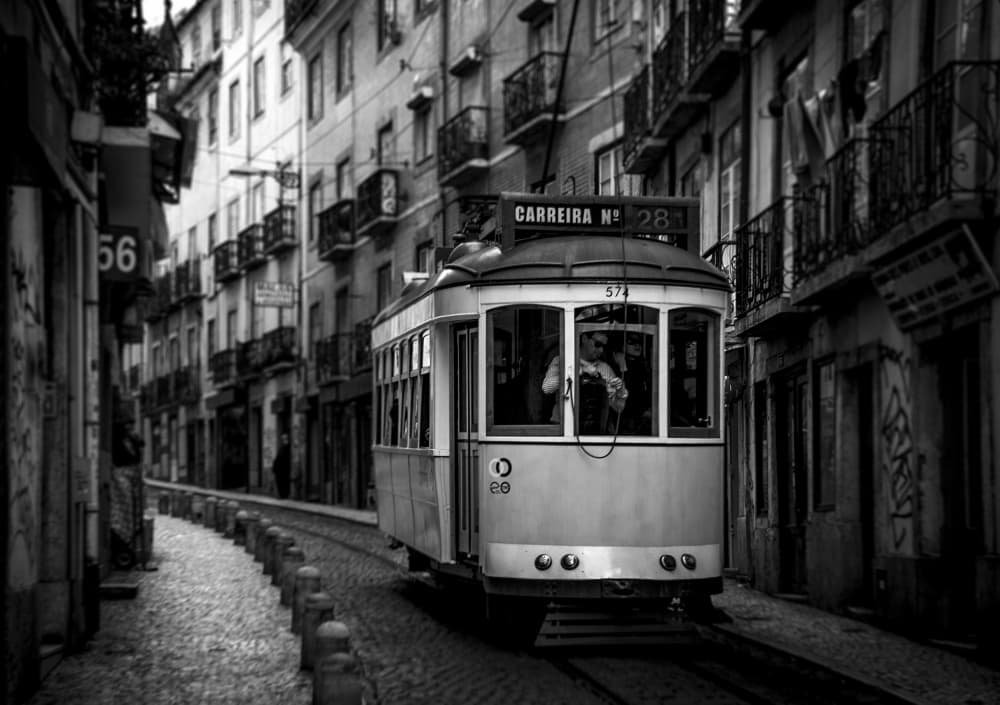 Historic Lisbon Tram Journey by Adolfo Urrutia — canvas wall art