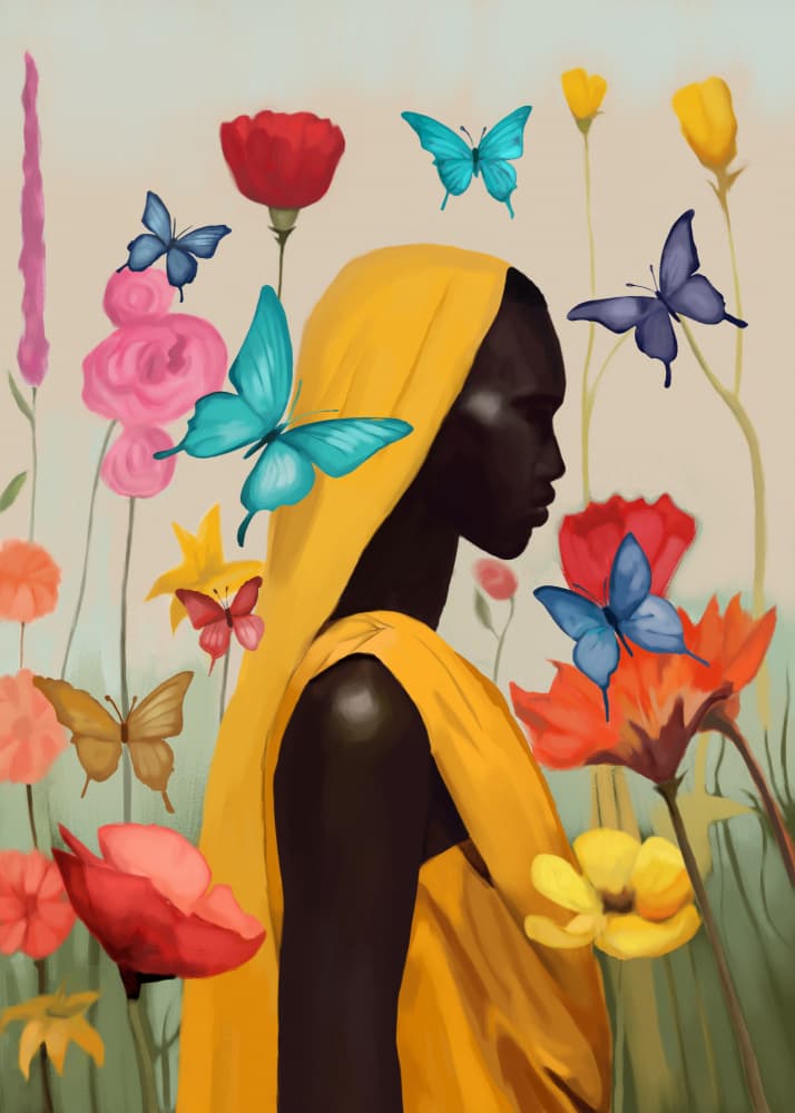 Woman in Butterfly Garden by Nadjaa — canvas wall art
