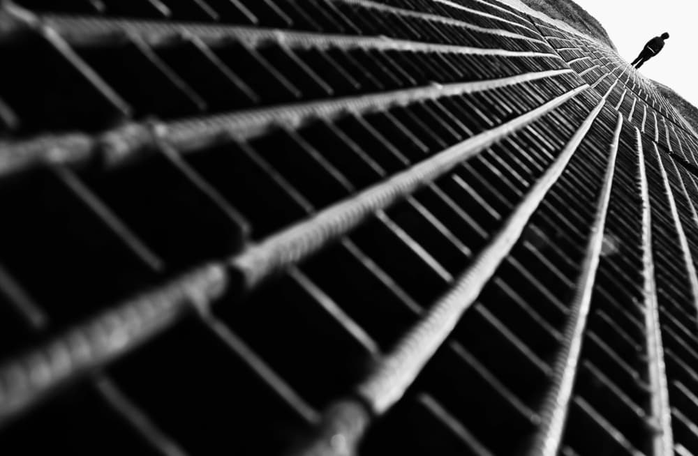 Upward Grid Lone Figure by Ali Ayer — canvas wall art